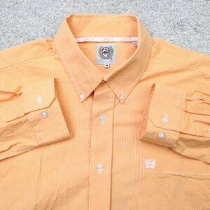 Cinch Shirt Men Medium Orange Western 100% Cotton Long Sleeve Button Down Cowboy